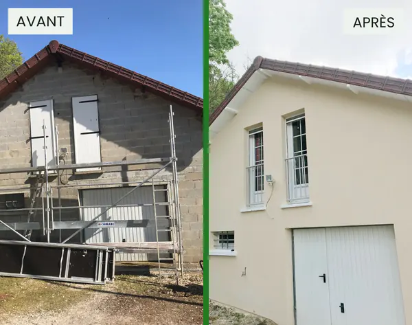 Ravalement d'une maison avec garage : avant / après