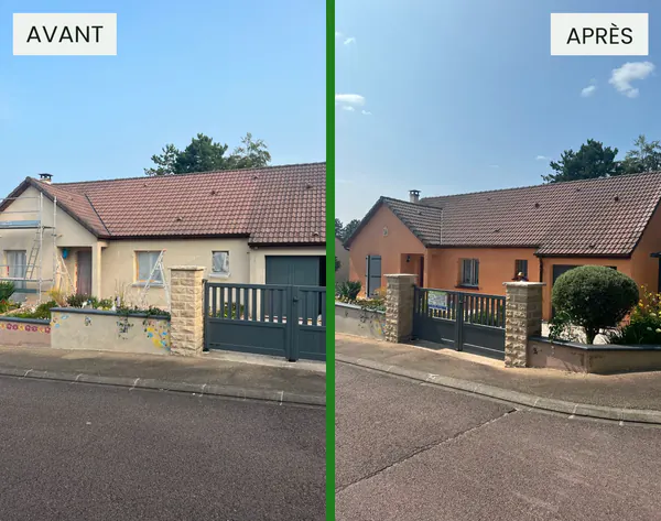 Ravalement d'une maison de plain-pied et de son muret : avant / après