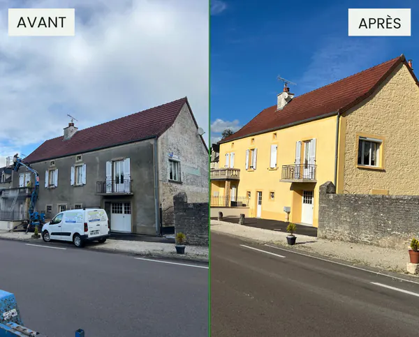 Ravalement et peinture d'une maison de bourg : avant / après