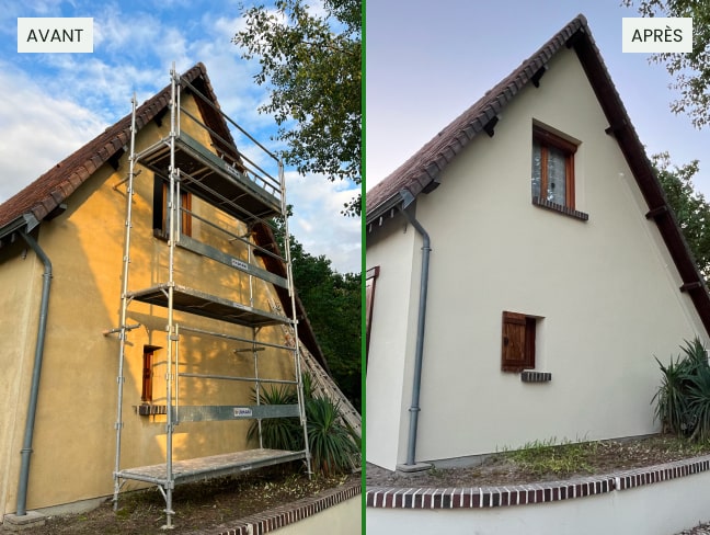 Façade montrant avec et aprés application de la peinture